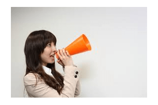 susan silberstien using an orange megaphone